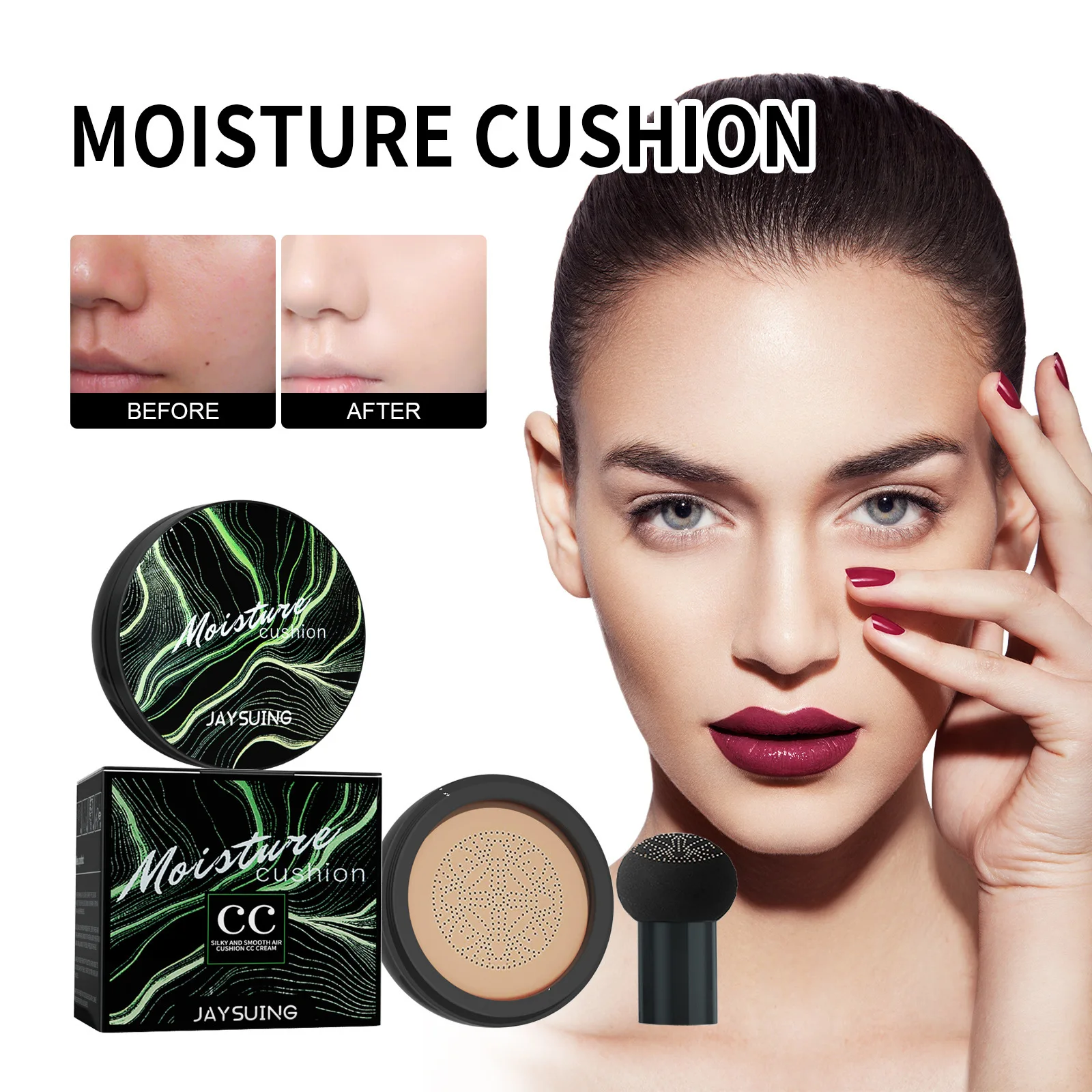 

Jaysuing Mushroom Air Cushion Concealer Natural Light Base Makeup Moisturizing and Brightening Skin Tone Long-Lasting Foundation