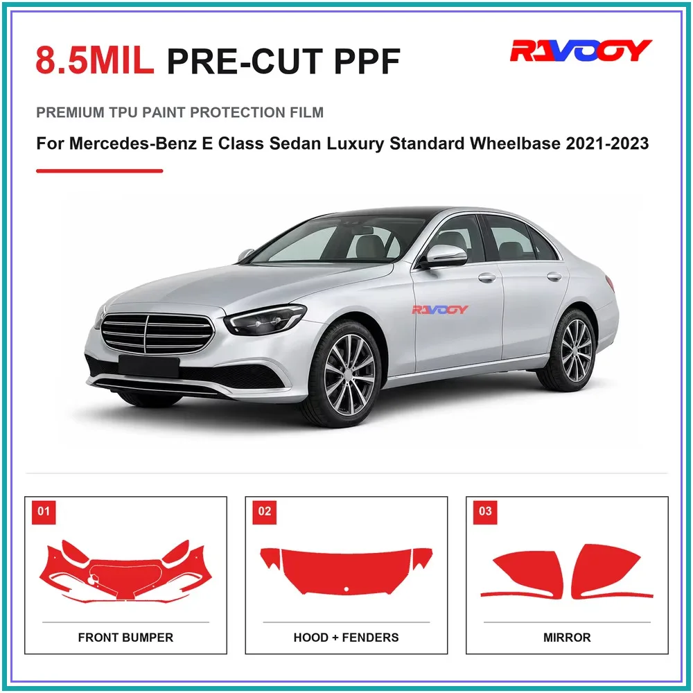 Precut PPF For Mercedes-Benz E Class Sedan Luxury Standard Wheelbase 2021-2023 8.5mil TPU Clear Paint Protection Film UV TPU Kit