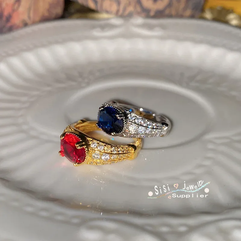 New Retro Luxury Exquisite Ring Women's Colorful Zircon Jewelry Wedding Ball Party Noble Accessories Festival Gifts