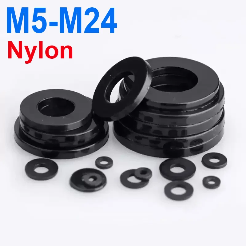 

M5 M6 M8 M10 M12 -M24 Black Plastic Nylon Flat Washer Plastic Insulation Spacers Seals Nylon Washers Flat Gasket 0.5/0.8/1/2/3mm