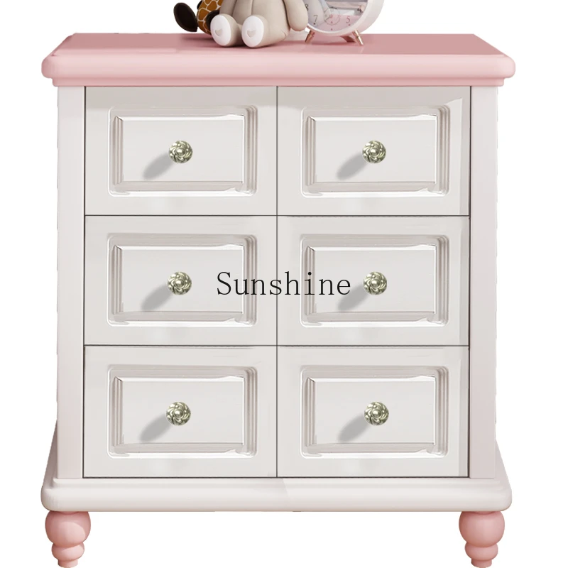 Simple and modern solid wood, multi-functional pink bedroom for home use, bedside storage locker