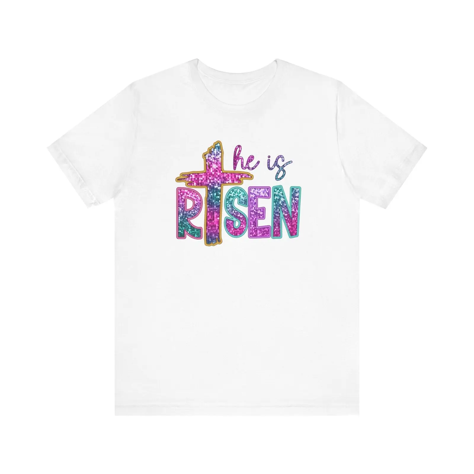 

Bella Canvas 3001, Unisex, White, Religious Easter T-Shirt, Colorful