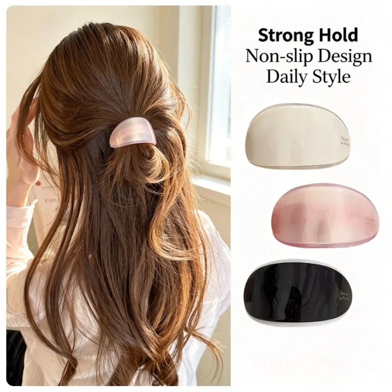 Arc Shape Hair Barrette Women Non Slip Ponytail Holder Solid Color Acrylic Hair Clip Daily Hairstyle Accessory