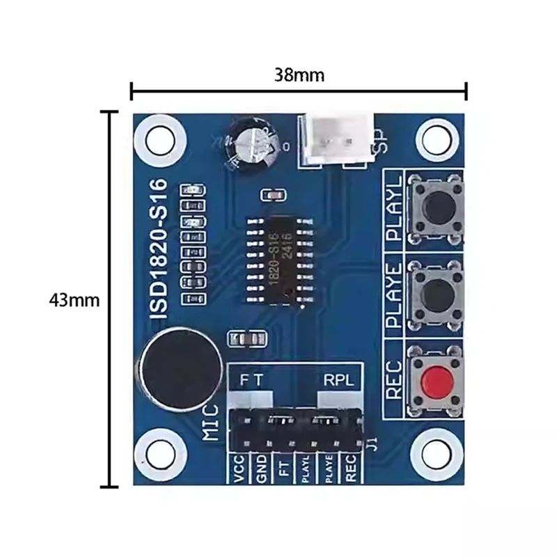 ISD1820 Voice Recording Module with Microphone and Loudspeaker High-Quality Sound Recording and Playback Board