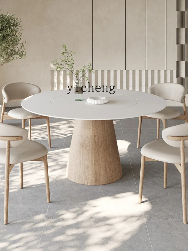 Xl Nordic Solid Wood Stone Plate round Table Pure White Home Dining Table Wood Color round Table