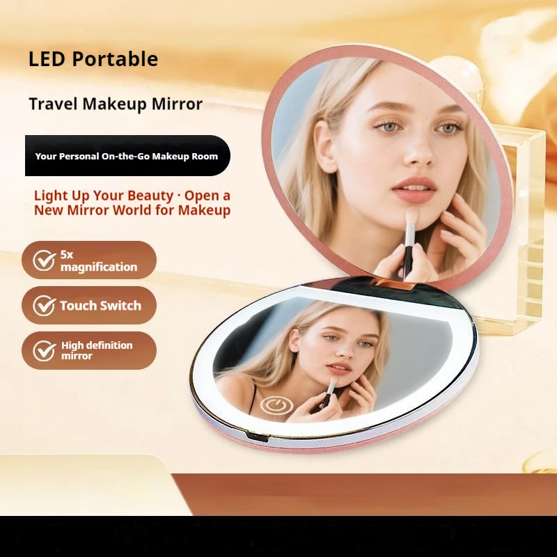 Mini Pocket Double Sided Dressing Mirror Portable Flip LED Cosmetic Mirror