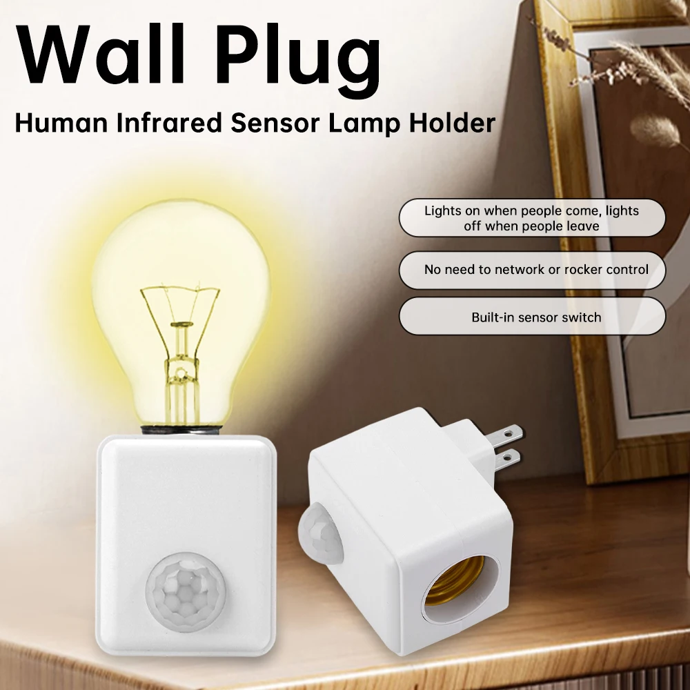 E27 LED Light Base Infrared Wall Plug in Human Sensing Lamp Holder Body Motion Sensor Infrared IR Switch  Lamp Bulb Socket EU US