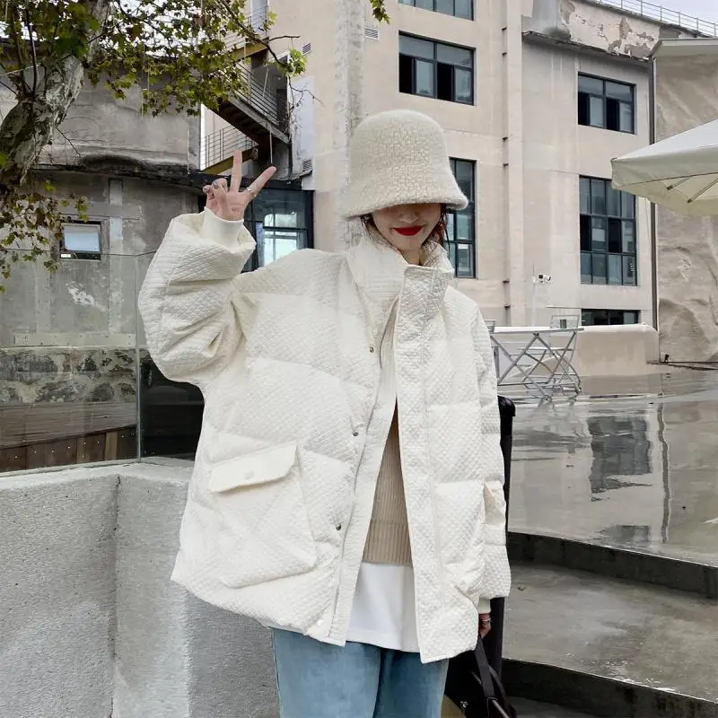

White ort Puffer Jaet Women's Winter Faion Thiened Stand Collar Loose Du down Cold Resistant Outerwear