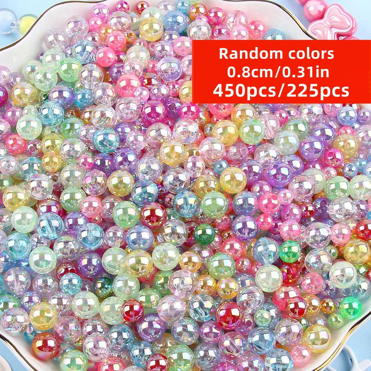 8mm 450pcs/225pcs AB Color Transparent Round Beads and Randomly Mixed Colors Acrylic Beads for Make DIY Hand String Necklace