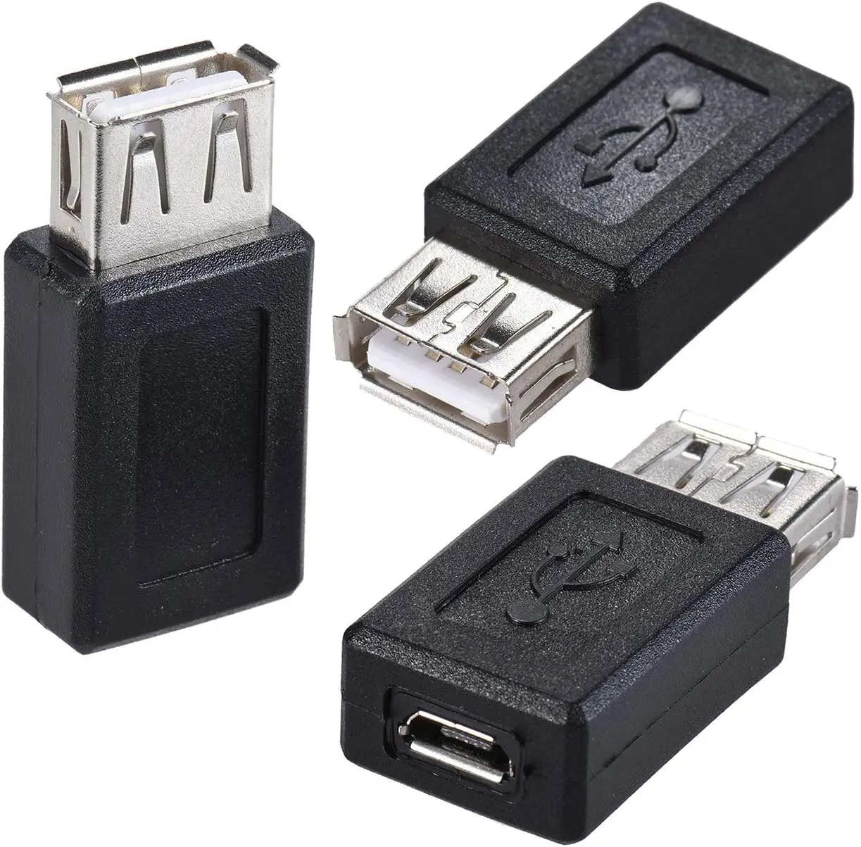 3-Pack USB 2.0 A Female to Micro USB Female Adapter Converter Connector Support Data Sync & Charging