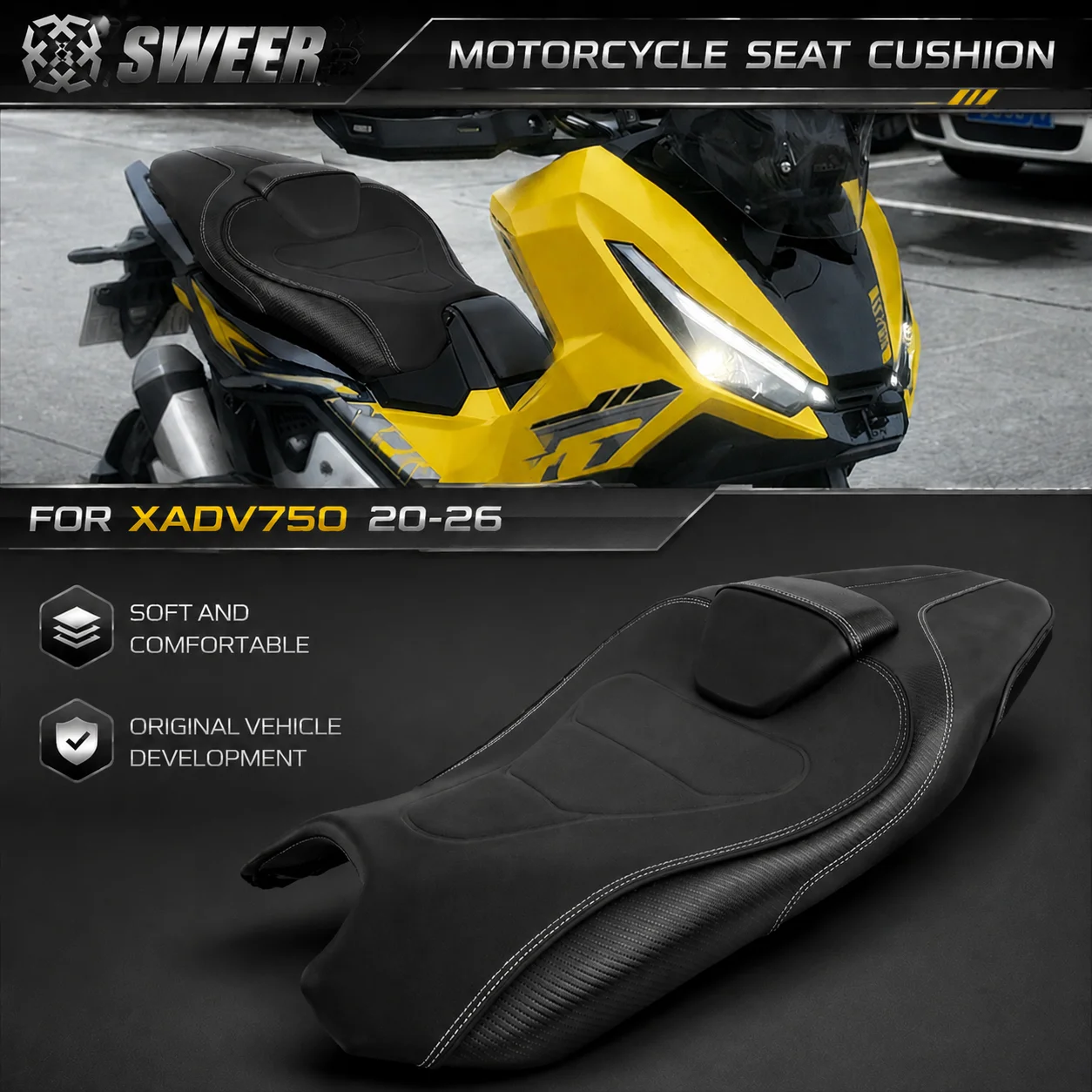 Verbesserte Sitzbaugruppe für neue 25-26 XADV750, Komfortable Weiche Leder-Rückenlehne und Sitzkissen