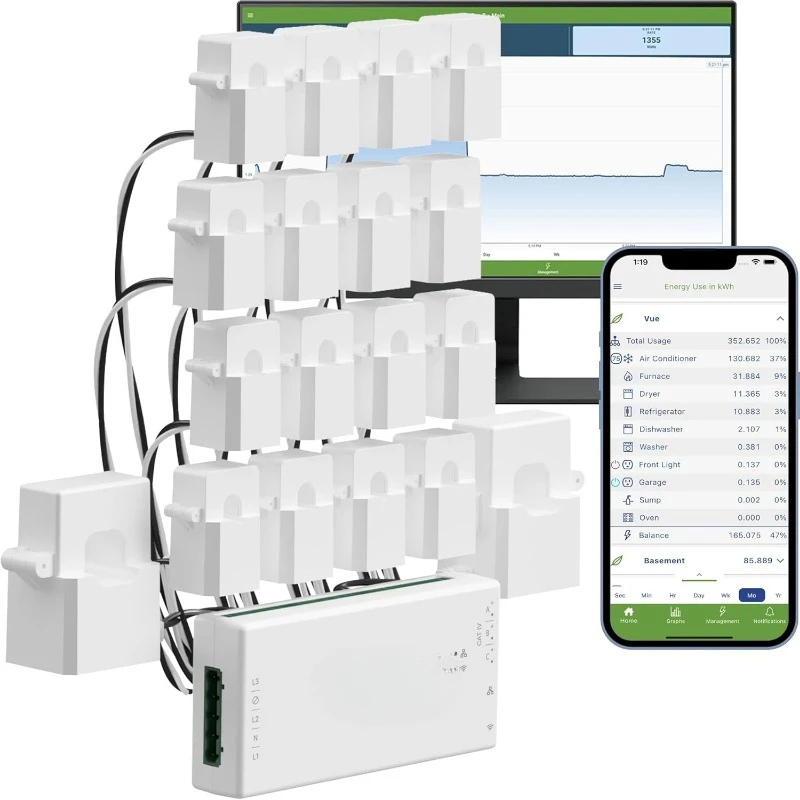 Gen 3 Smart Home Energy Monitor with 16 50A Circuit Level Sensors | Home Energy Automation and Control