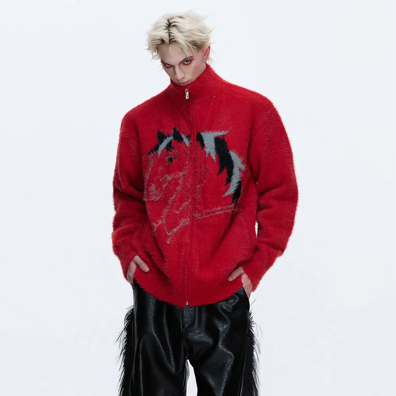 LUZHEN 2026 Winter Original Fleece Patchwork Pattern Stand Neck Handsome Sweaters Men's Fashion High Quality Loose Coat JY5807