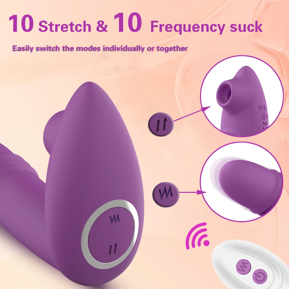 Wearable Sucking Vibrator USB Charging Vagina Clitoris Stimulator Remote Control Telescopic Dildo Vibrator Sex Toys for Women