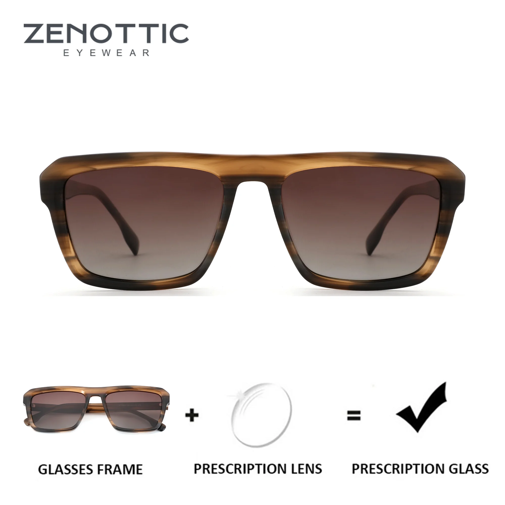 

ZENOTTIC (размер M), стильные прямоугольные ацетатные солнцезащитные очки по рецепту для мужчин, поляризационные оптические солнцезащитные очки UV400, защитные оттенки