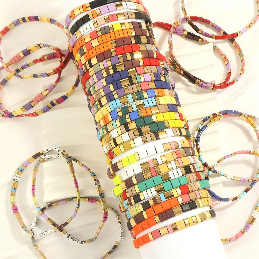 Fashion Colorful Tila Beads Bracelet Beads Geometric Type Elastic Bracelet Stackable Bracelet Jewelry - view 5
