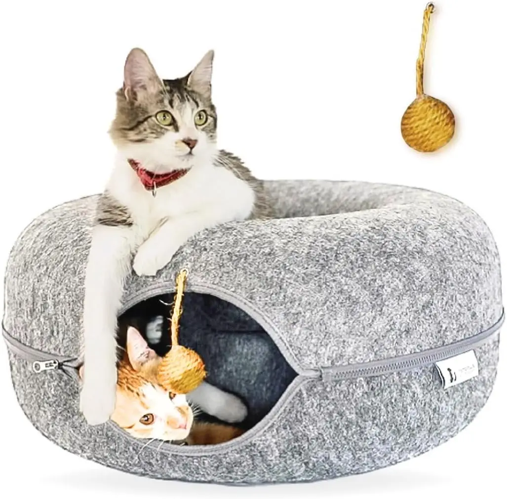 

24-Inch Large Cat Cave for Multiple Cats, Detachable & Washable, Light Grey