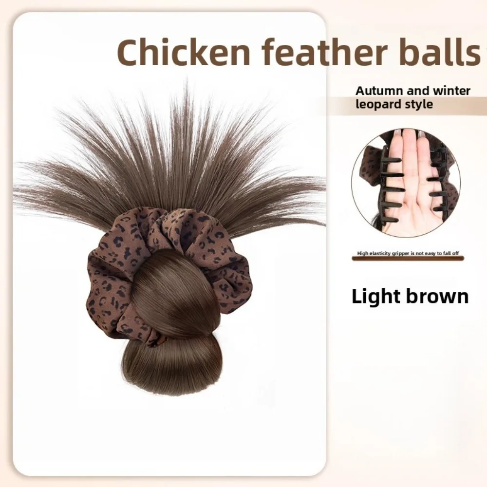 

New Synthetic Hair Bun Claw Clip with Hair Tie Fluffy Bun Head Wig Leopard Print Hairpiece Hair Accessories
