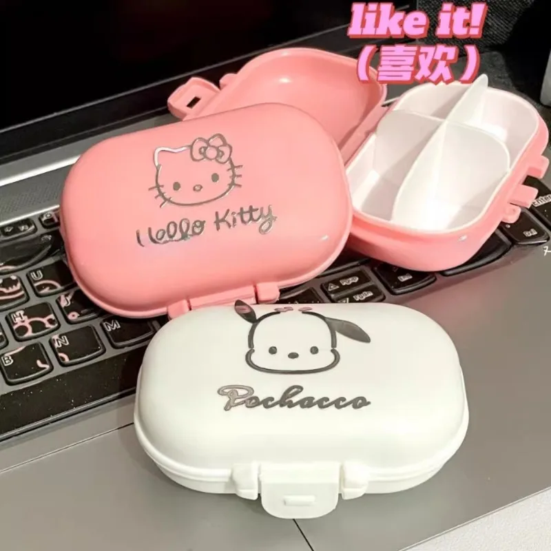 

Kawaii Sanrio Anime Hobby My Melody Hello Kitty Cartoon Portable Pill Box Multi-Section Storage Packaging Box Birthday Gift