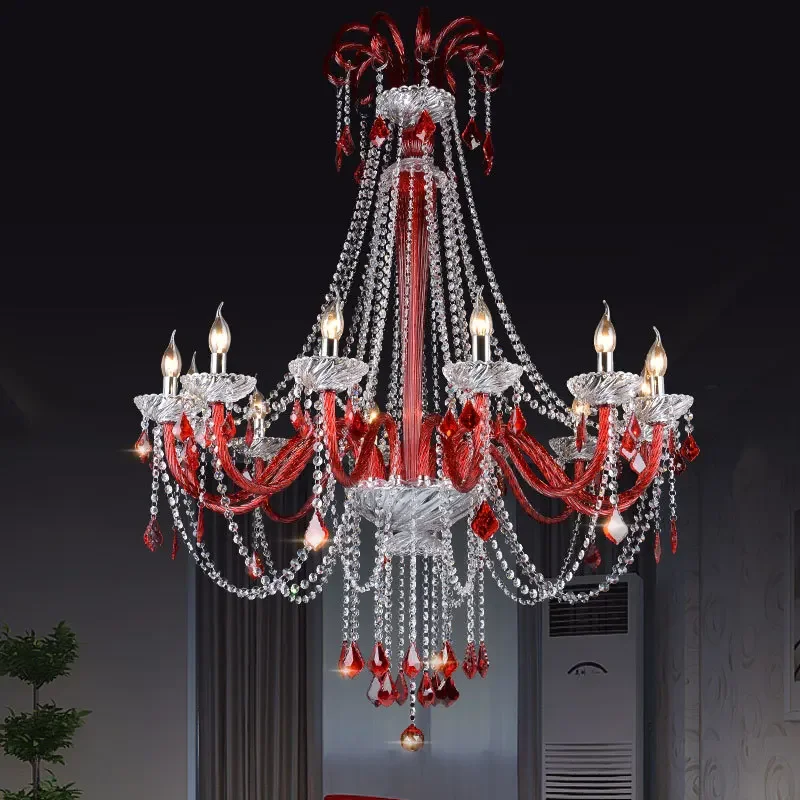 

European Diffuse Cafe Chandelier Color Red Crystal Light Net Cafe Hotel Banquet Hall KTV Light Clothing Store Chandelier