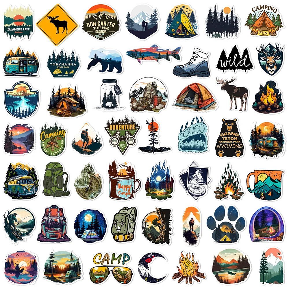 10/30/50pcs Outdoor Hiking Camping Stickers Cartoon Decal Toys Graffiti Skateboard Phone Laptop Car Bike Waterproof Cool Sticker