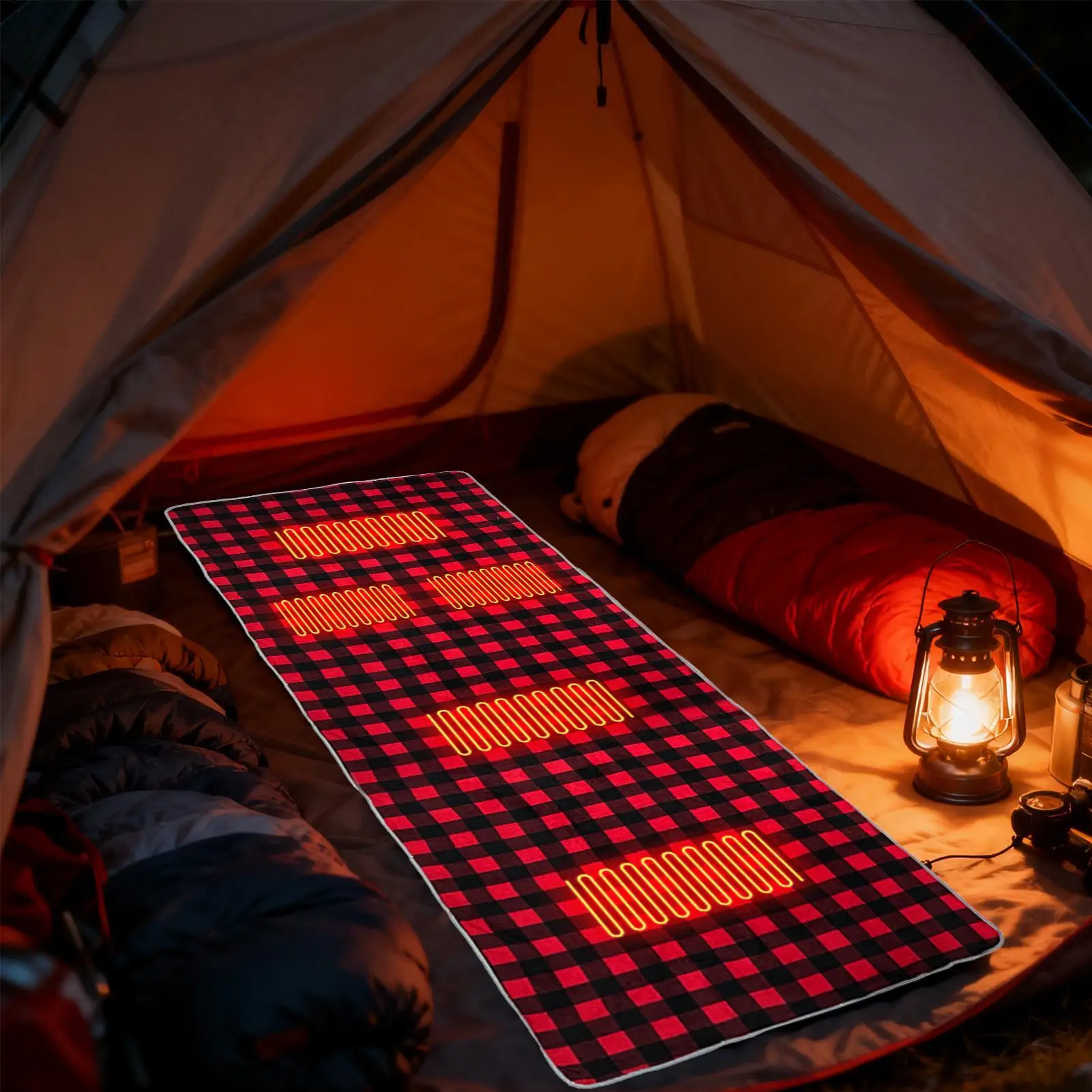 Saco de dormir con calefacción para acampar, manta calefactora de 3 niveles de temperatura ajustables con 5 zonas de calentamiento, calentador eléctrico para saco de dormir