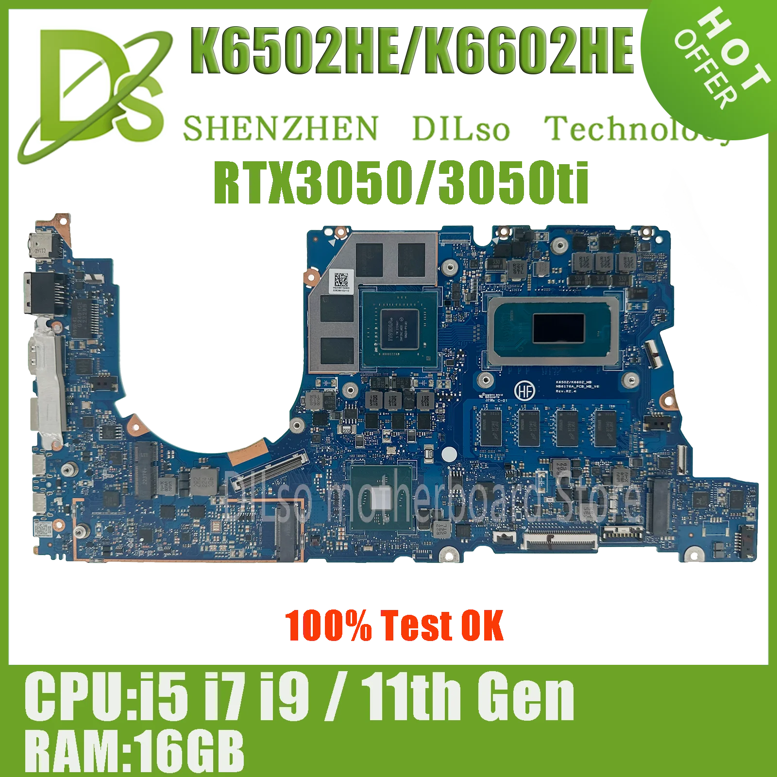 K6502 K6602 Mainboard For ASUS K6502HC K6502HE K6602HC K6602HE K6502H K6602H Laptop Motherboard i5 i7 i9 11th Gen RTX3050/3050Ti