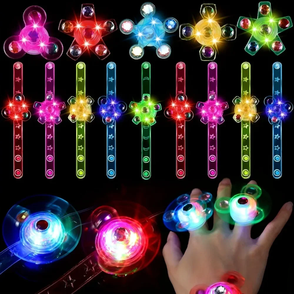 12 Uds. Pulsera giratoria luminosa LED, relleno de bolsa de regalo para recuerdo de fiesta para niños, suministros luminosos para fiestas, regalo de retorno, regalos de Carnaval