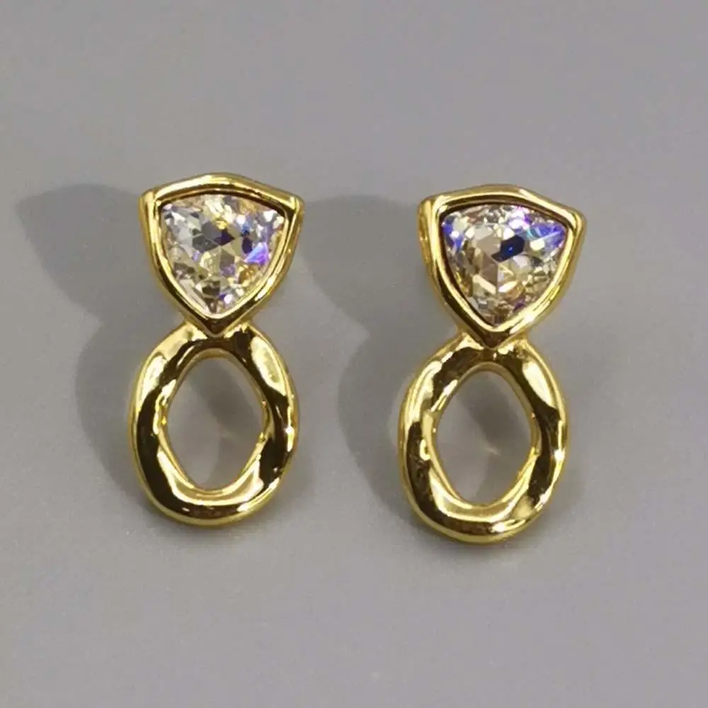Gold and silver plated triangular cut earrings, women's party jewelry emerald and aurora crystal geometric drop earrings