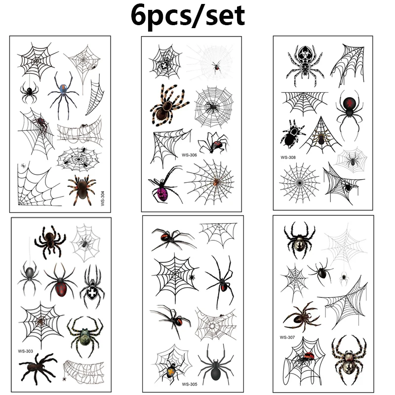Spider Web Temporary Tattoos for Men Women Realistic Tattoo Stickers for Halloween Party Fake Waterproof Day of the Dead Decals