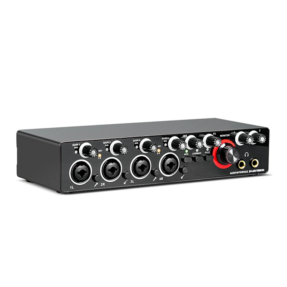 

4 Channel Portable Recording Sound Card 24-bit 4-in 2-out Professional Sound Card USB Computer Driver Free for Recording Studio