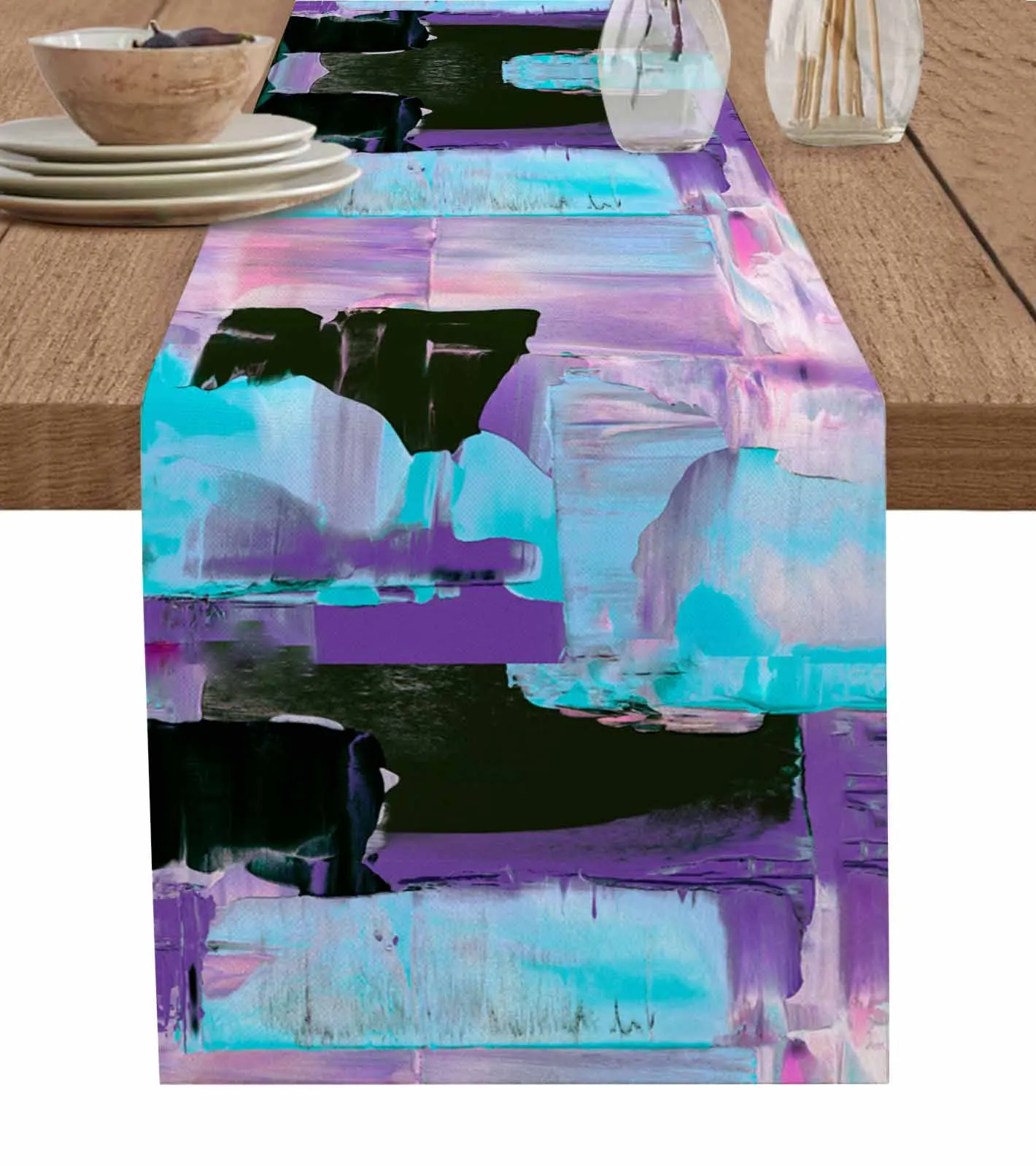 

Abstract Modern Oil Painting Table Runner Home Wedding Table Mat Centerpieces Decoration Dining Long Tablecloth