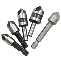 5pc 1/4'' Shank 5 Flute Chamfer Chamfering Mixed Set Cutter Countersink Drill Bit Tool Woodworking Professional Tools Carpentry