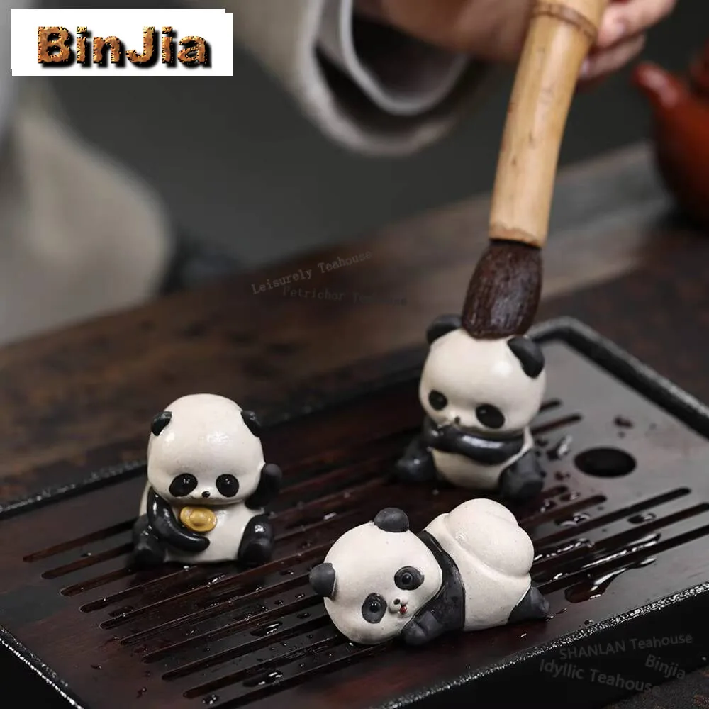 Cute Panda Purple Clay Tea Pet Creative Animals Te Games Toys Tea Figurine Tea Ceremony Tea Statue Chinese Tea Set Collection