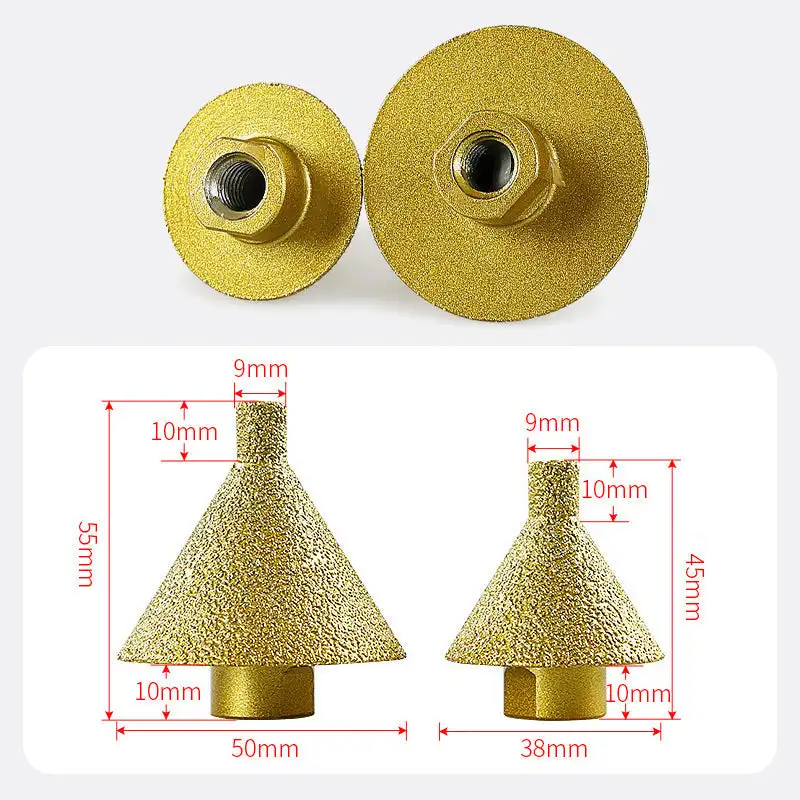 Diamond Beveling chanfro bit, cone esculpir polimento, rebolo para cortador de telhas de porcelana, aparar, linha M10, 38mm, 50mm, 1Pc