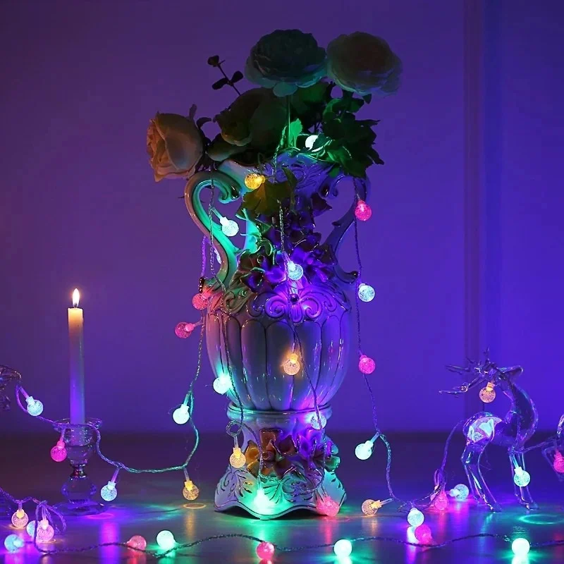 Christmas Bedroom Wedding Holiday String Light Battery Powered 10/20LEDs Bubble Ball Star Fairy Festoon Garland Lamp Outdoor