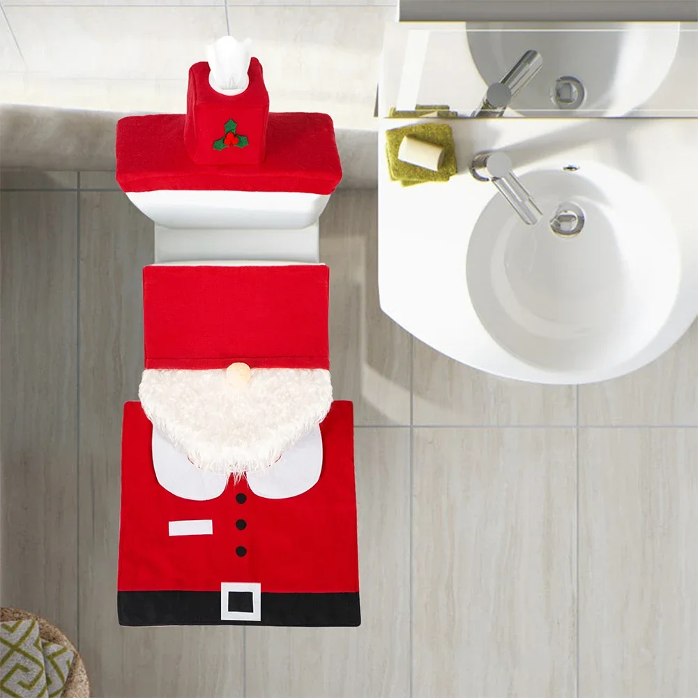 Cute Christmas Toilet Seat Covers Creative Santa Claus Bathroom Mat Xmas Supplies for Home New Year Navidad Gift Decoration 2023