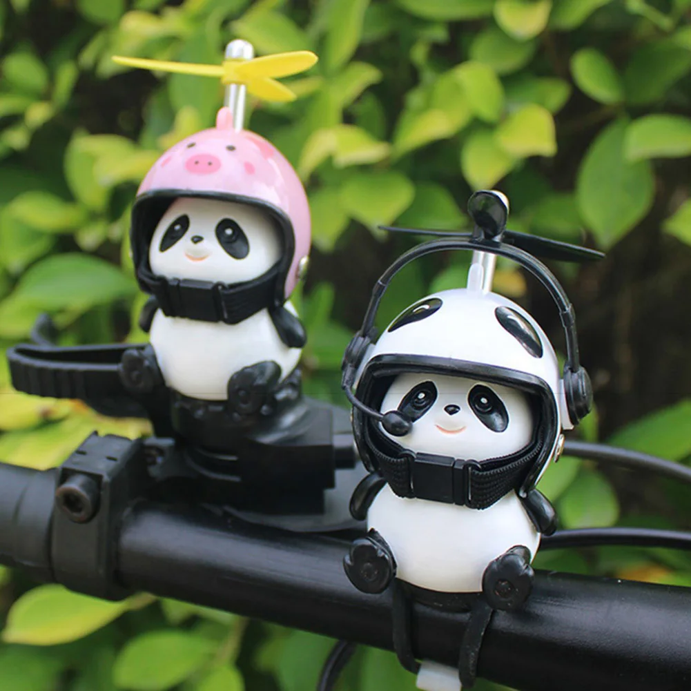 Motorfiets Stuur Decoratie Fiets Elektrische Schattige Panda Cartoon Met Helm Airscrew Ornamenten Speelgoed Rijuitrusting Accessoires