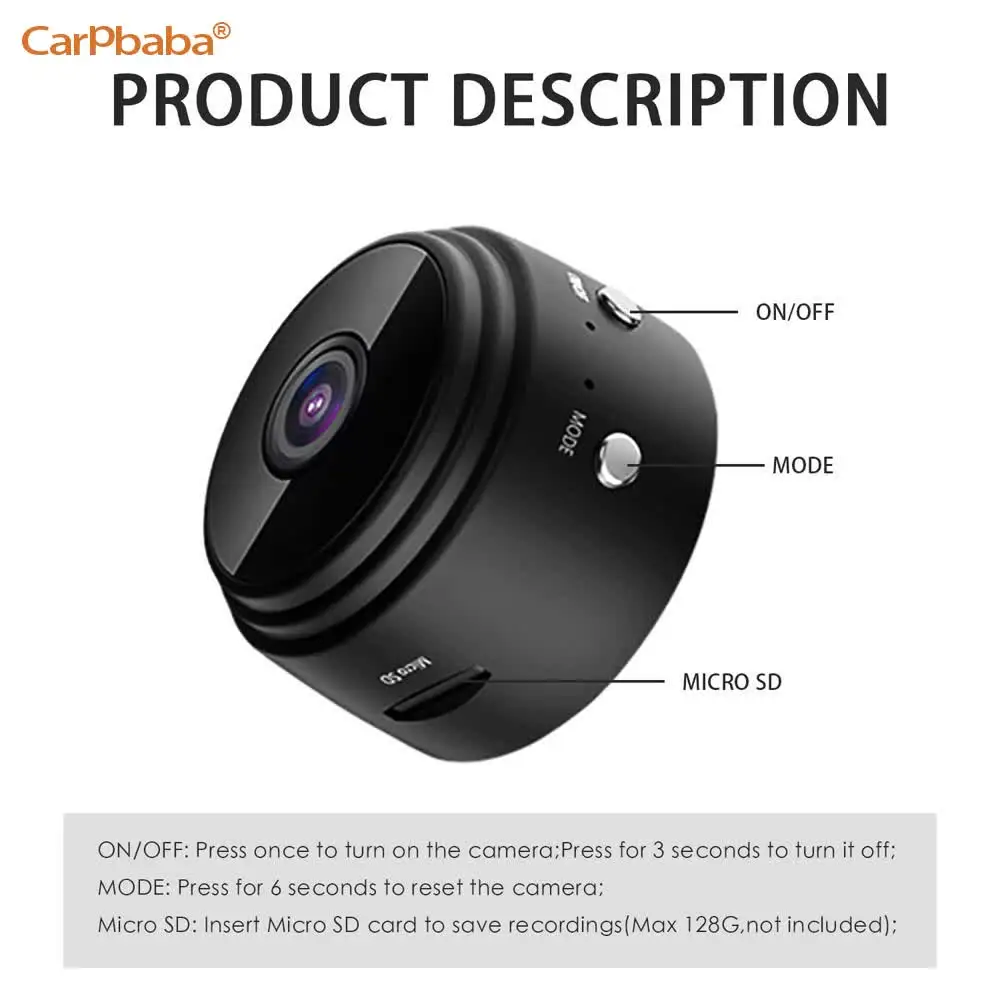 Carpbaba WiFi Camera with A9 Surveillance Security Mini CCTV Wireless Mini Camera 720p%2F1080P Camera In Home