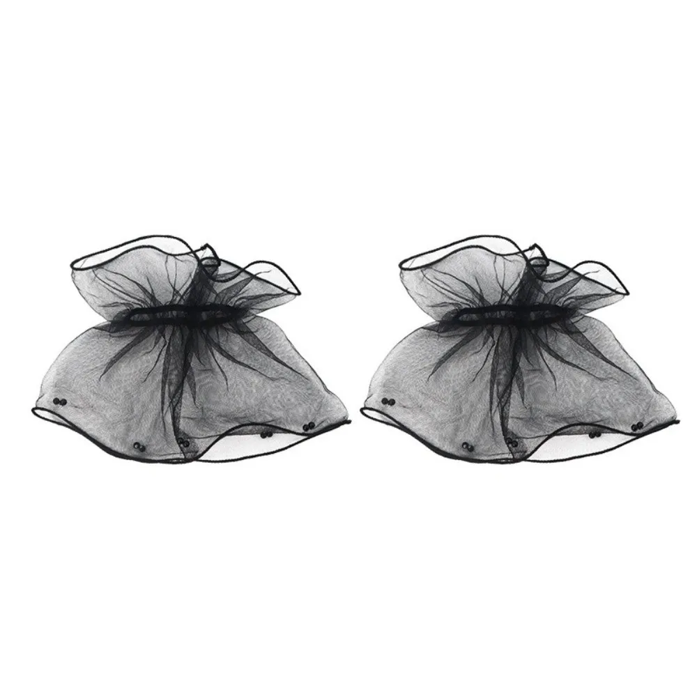 1Pair Elegant Lace Mesh Wedding Cuffs Ruffled Pearl Bride Wristband Detachable Cuff Ruffled Wedding
