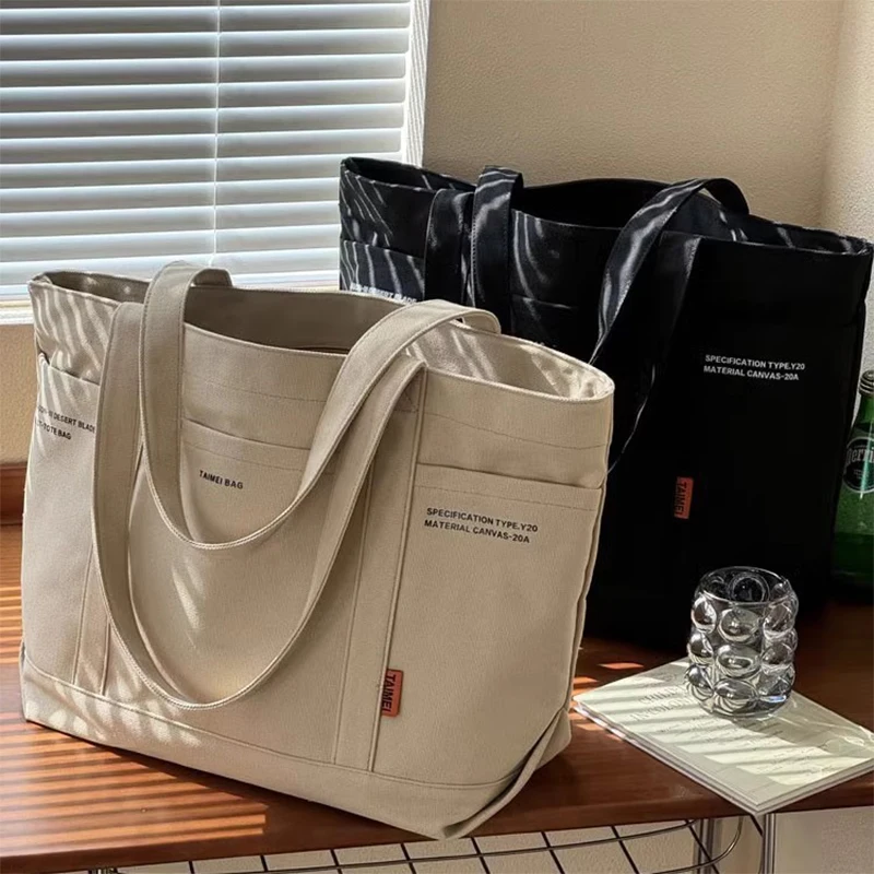 

Women's Commuting Thick Canvas Tote Bag Japanese and Korean Simple Casual Versatile Shoulder Bag Student Large Capacity Handbag