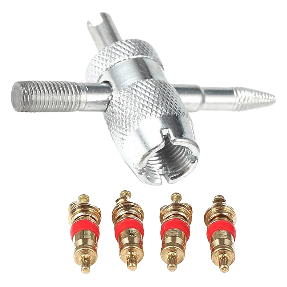 Herramienta para quitar neumáticos con núcleo de válvula 4 en 1, herramienta de limpieza de neumáticos para coches/bicicletas, reparación de neumáticos, plata/oro/rojo, alta calidad