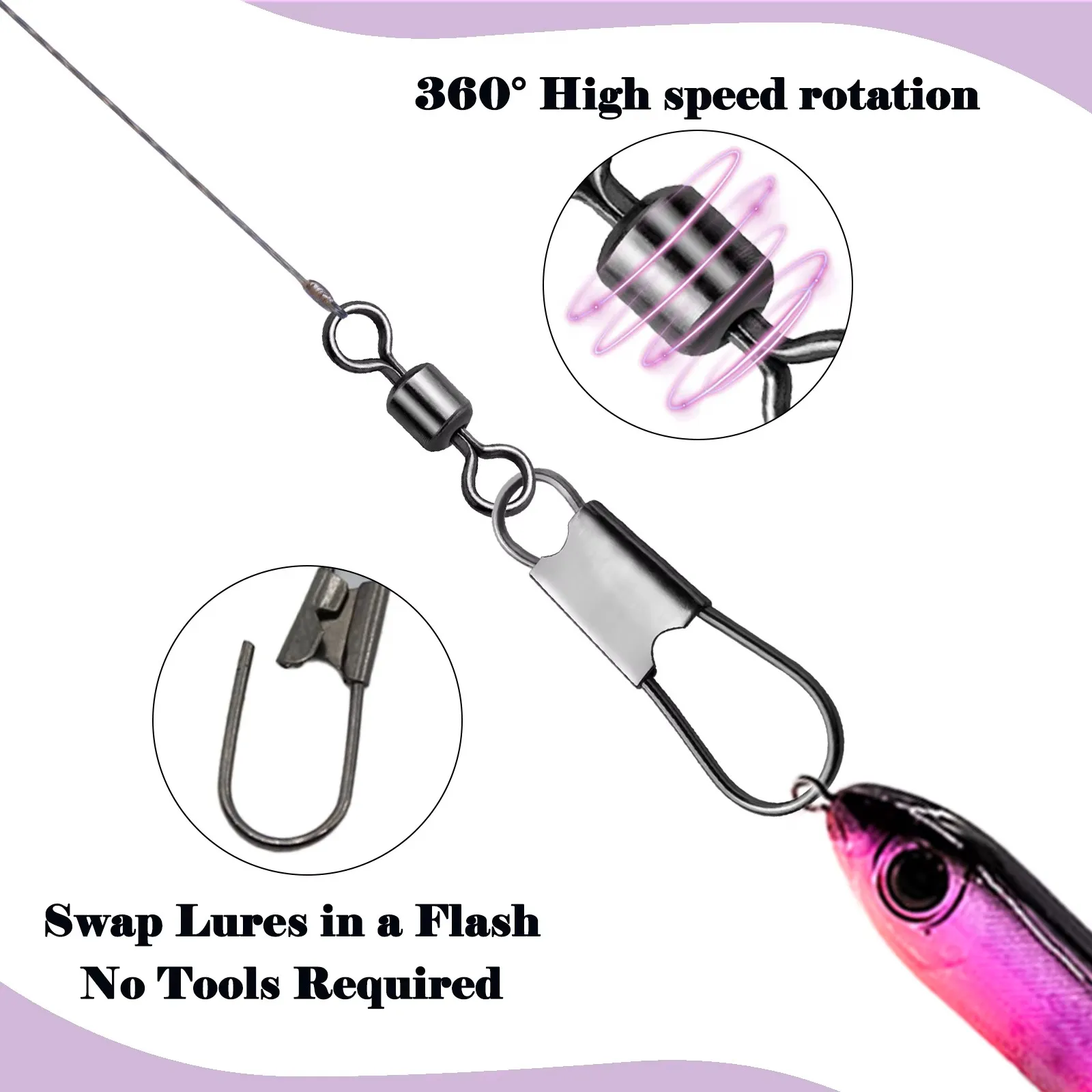 9KM 50-200 Stück Interlock Snap Rolling Swivels Edelstahl Angelverbinder Salzwasser-Tackle Swivel Snap – Detail 2