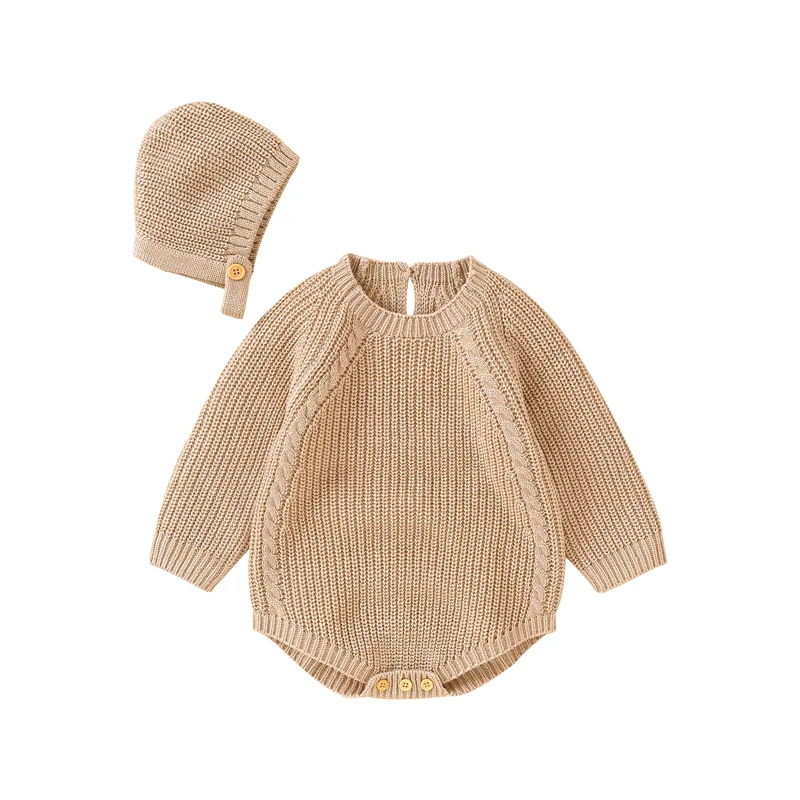 

Autumn Newborn Infant Baby Girls Knit Romper Cute Lovely Infant Baby Girl Solid Sweater Jumpsuit Hat Outfits Casual Clothes