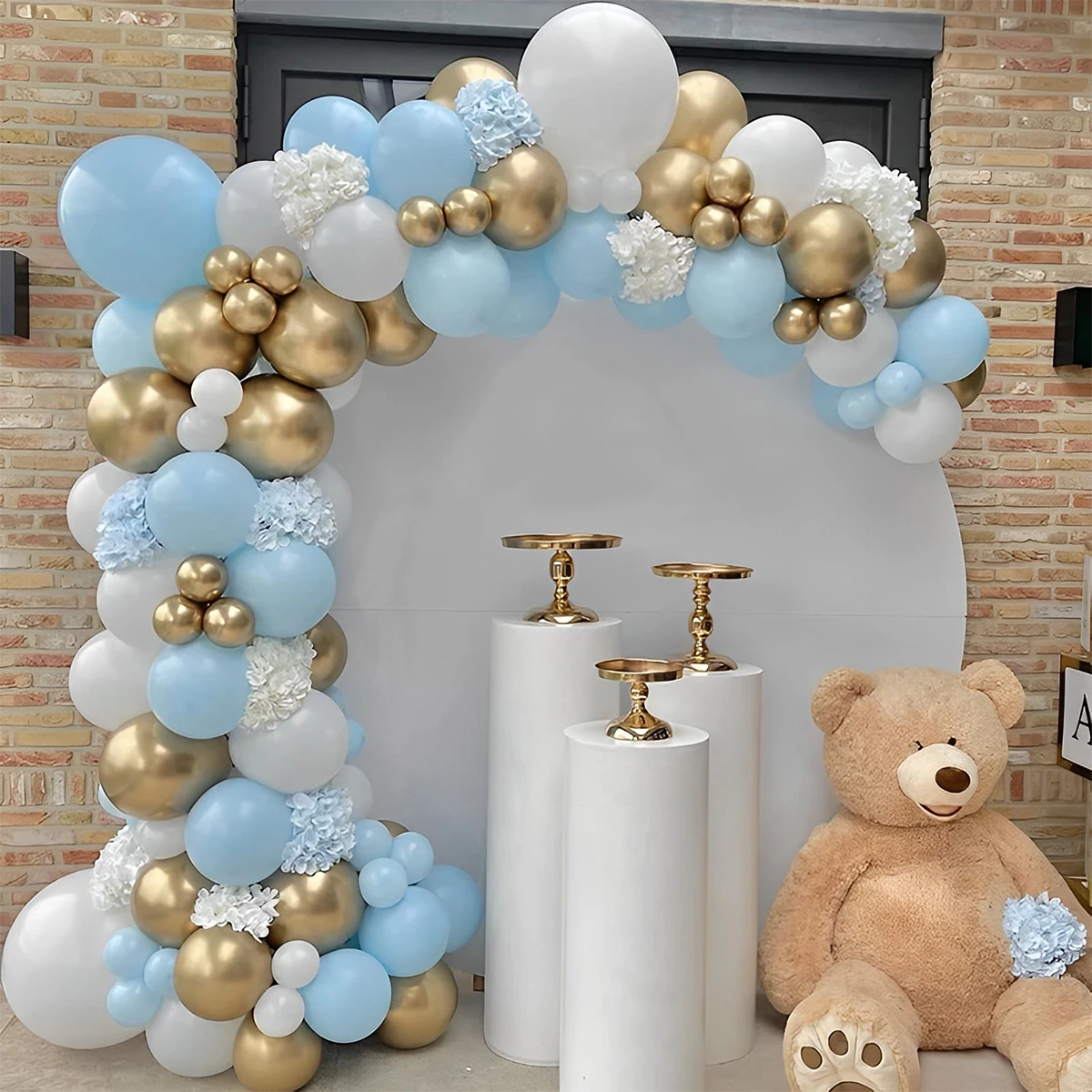 103pcs Macaron Blue Happy candy theme Birthday Latex Balloon Party Wedding Backdrop Arch Baby Shower White Golden Atmosphere