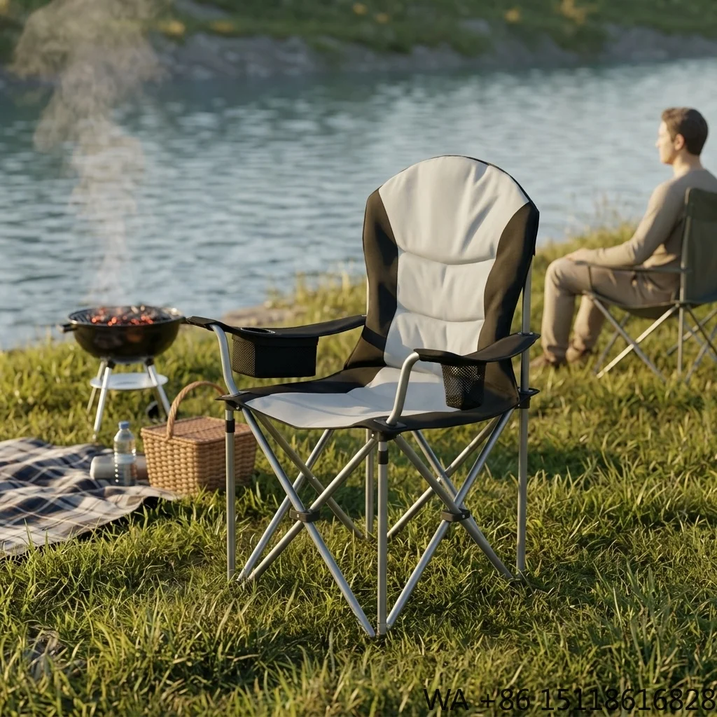 Heavy Duty Folding Camping Chair with 4 Can Cooler Bag Portable Chair Outdoor Chair for Fishing Beach