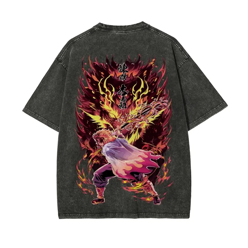 Demon Slayer Bedrucktes Kurzarm-T-Shirt Lässige Sommerkleidung Herren Streetwear Herren-T-Shirt Gewaschen und Vintage-Look Bequem Populär