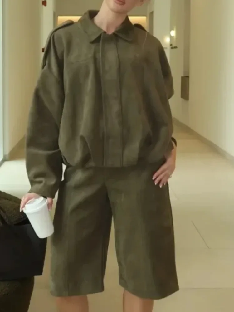 

Women's Solid Color Bomber Jacket Autumn And Winter New Fashion Suede Texture Effect Long-sleeved Loose Fashion Lapel Jacket Top