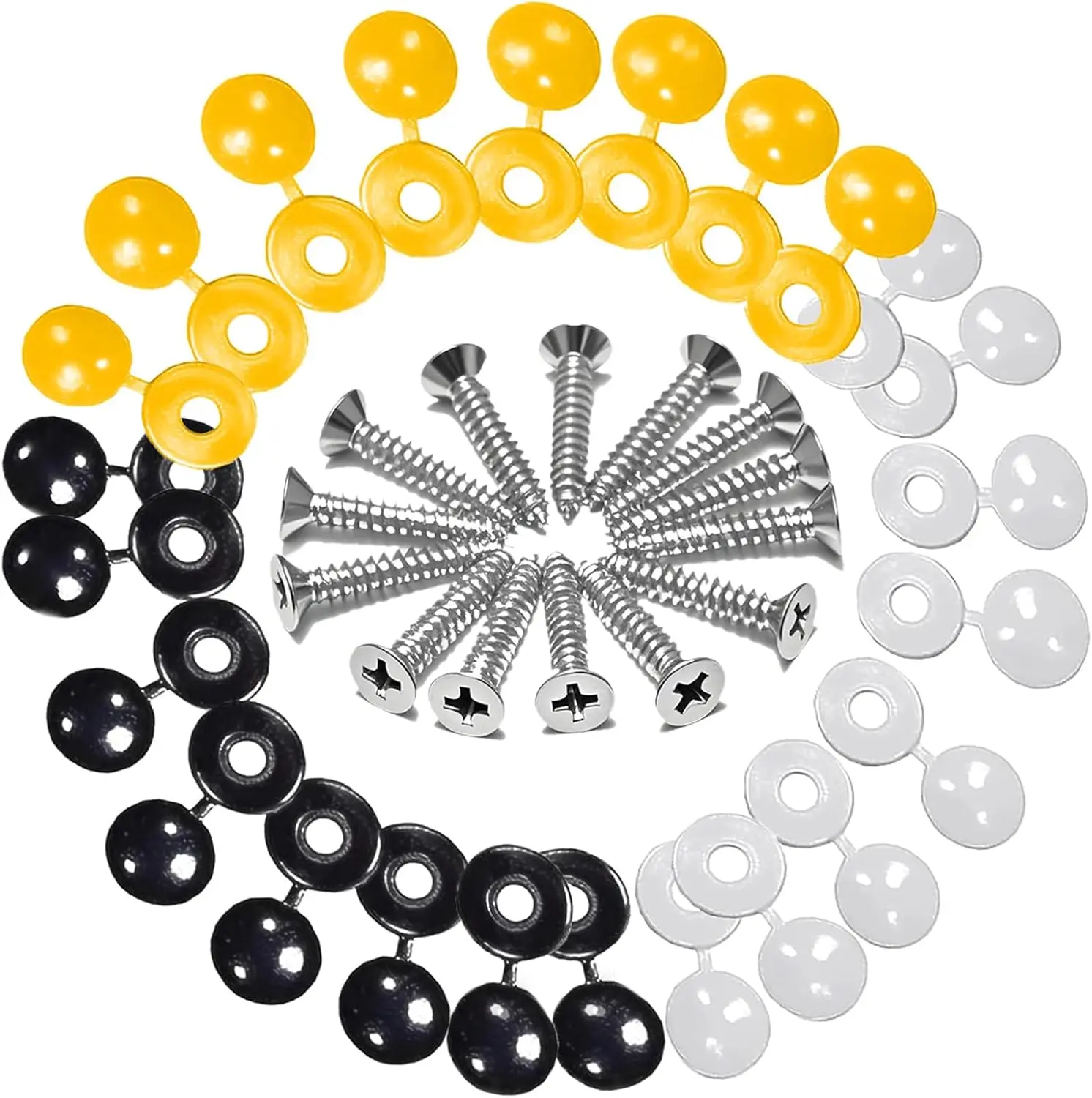 Stainlessscrews and Caps Black White and Yellow License Plate Screw Caps Car License Plate Fixing Devices Screw