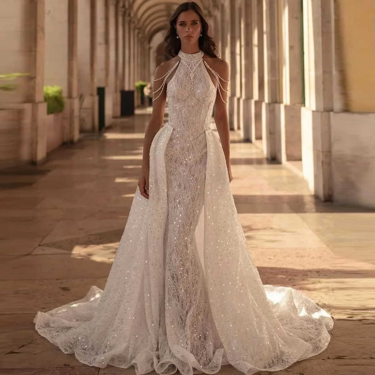 Customised High Quality Lace Mermaid Wedding Dress For Girls Open Back Applique Vestido de novia Floor-Length Bridal Dress